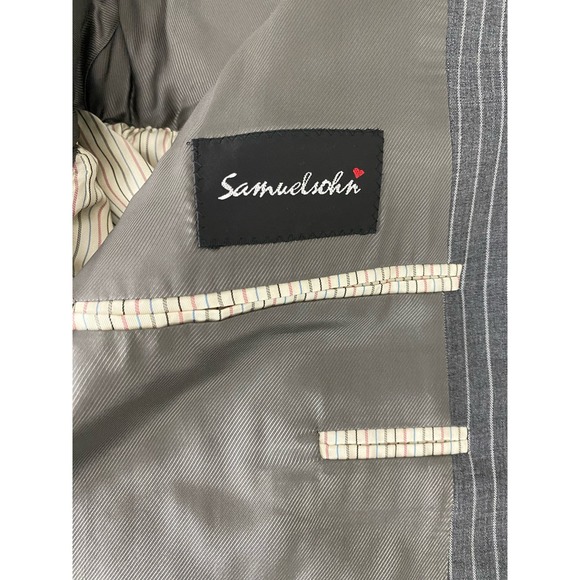 Men Samuelsohn Super 110s wool pinstripe 2-button lined blazer sportcoat, 44S - Picture 6 of 7